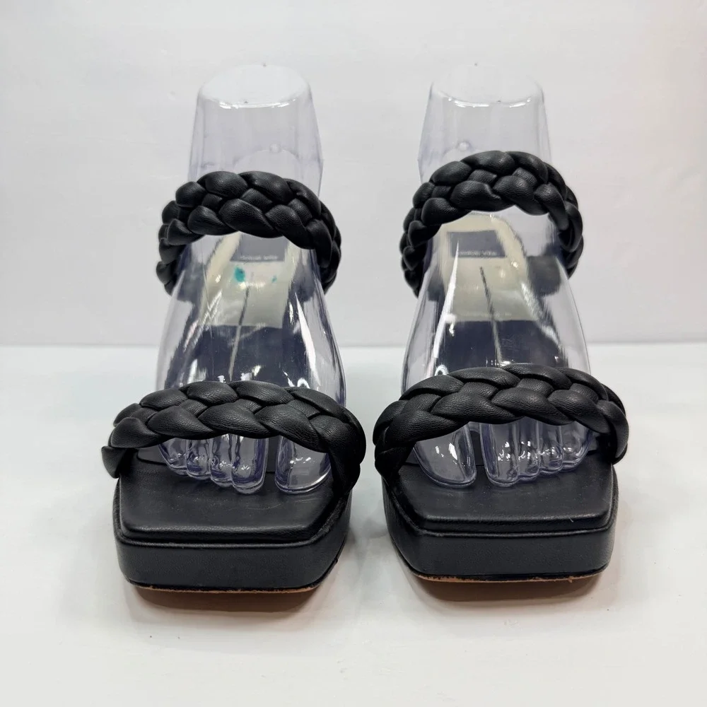 Dolce Vita Womens 7.5 Ashby Platform Sandals Black Braided Square Toe Block Heel